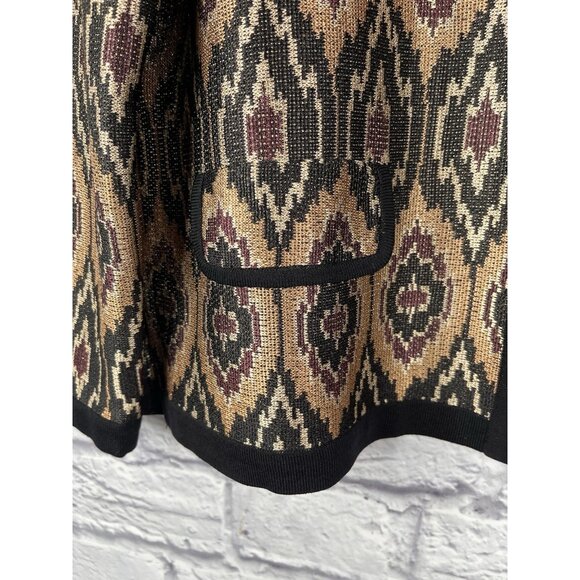 MISOOK Women's Black Maroon Metallic Geometric Print Knit Cardigan Medium - Picture 2 of 4